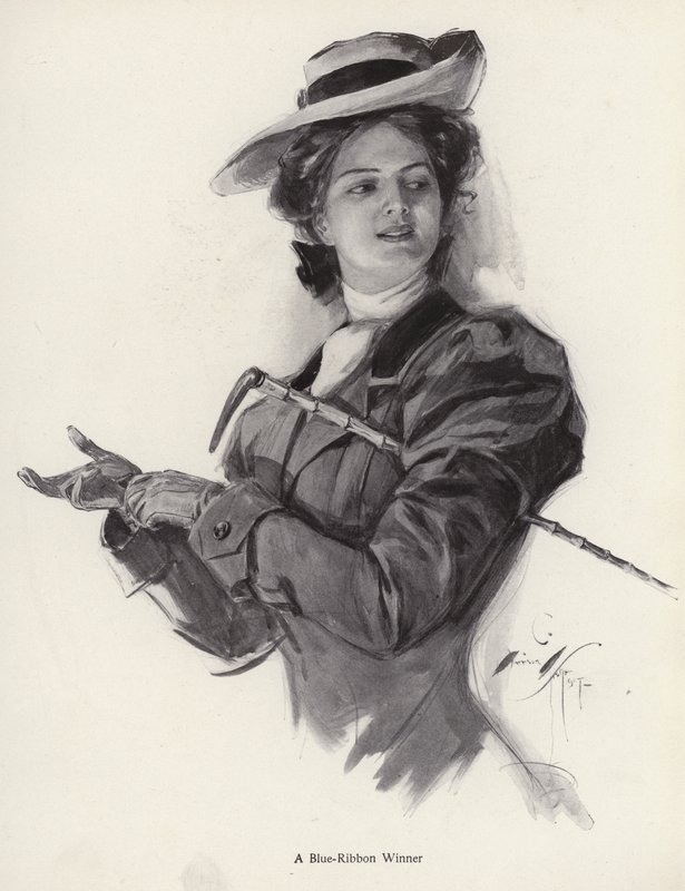 Mavi kurdele kazanan binici (lito) by Harrison Fisher