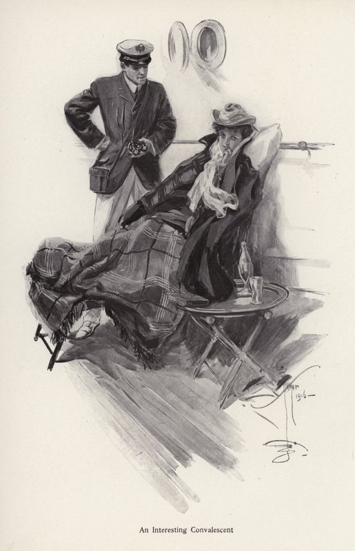 Bir gemide kaptan, nekahat dönemindeki bir kadınla konuşuyor (lito) by Harrison Fisher