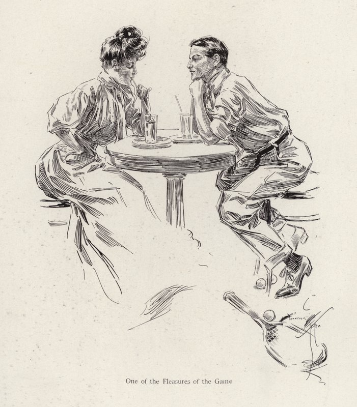 Tenis maçından sonra içki içen çift (renkli taş) by Harrison Fisher