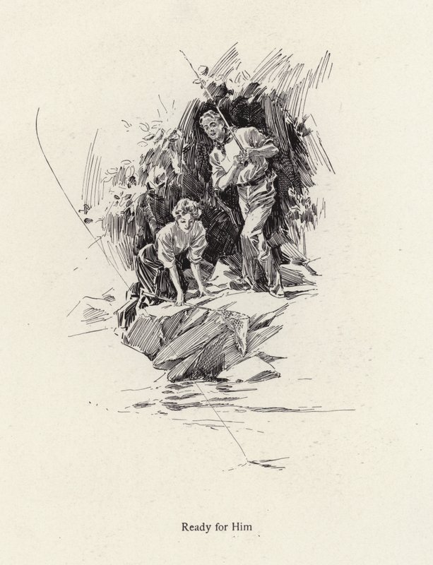 Bir nehirde veya derede balık tutan kadın ve erkek (lito) by Harrison Fisher
