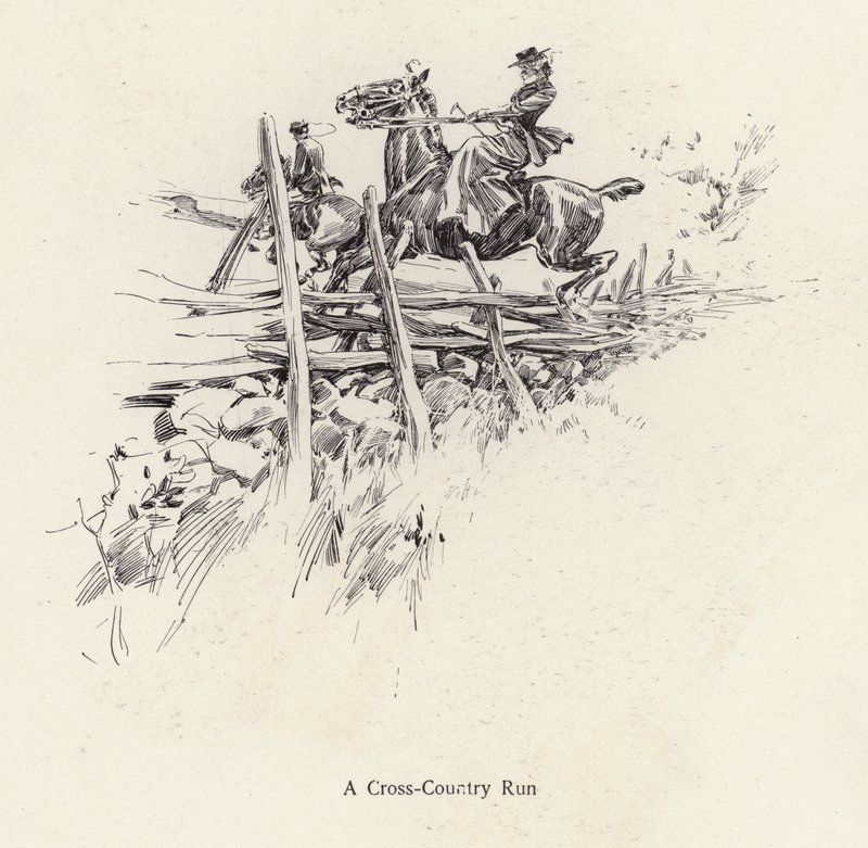 Bir kros koşusu sırasında at sırtında erkek ve kadın (lito) by Harrison Fisher