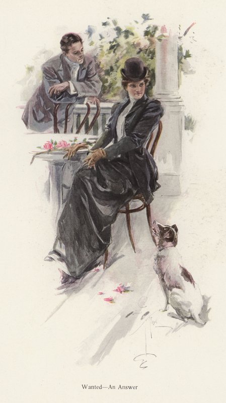 Adam genç bir kadından cevap bekliyor (renkli taş) by Harrison Fisher