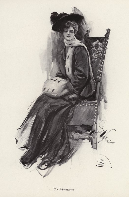 Kışlık giysiler giyen bir kadının portresi (lito) by Harrison Fisher