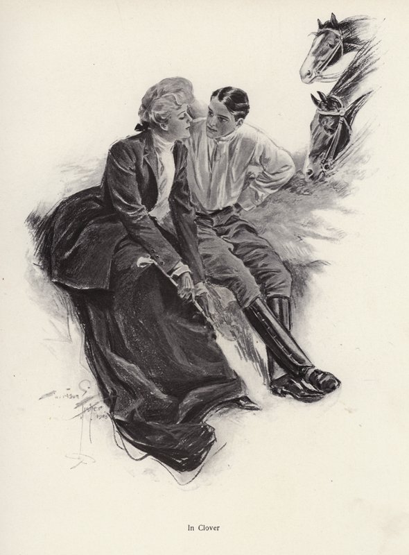 Romantik çift ata binmek (lito) sırasında bir mola by Harrison Fisher