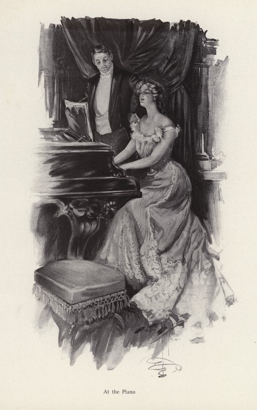 Piyanoda şarkı söyleyen kadın (lito) by Harrison Fisher