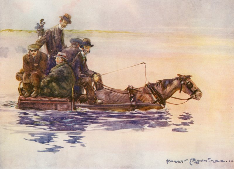 Golf Sahaları: Portmarnock, eve dönüş (renkli lito) by Harry (1878-1950) Rountree