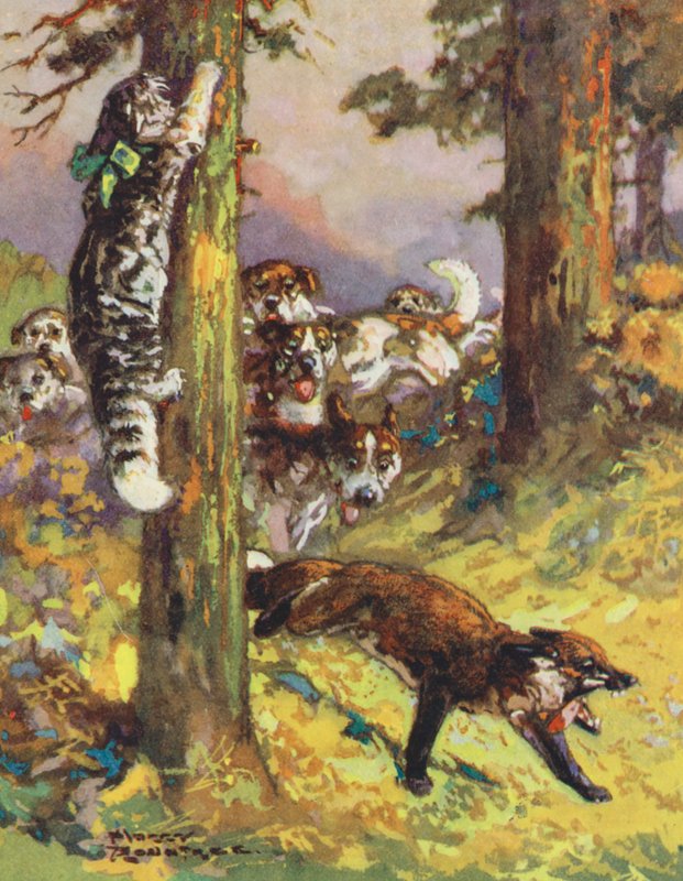 Ezop Masalları: Kedi ve Tilki (renkli taş baskı) by Harry (1878-1950) Rountree