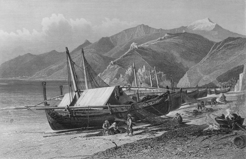 Korniş Yolu üzerinde Ventimiglia (gravür) by Harry (after) Fenn