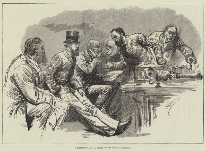 Avam Kamarası'nda Zor Bir Nokta, Bir Eskiz by Harry Furniss