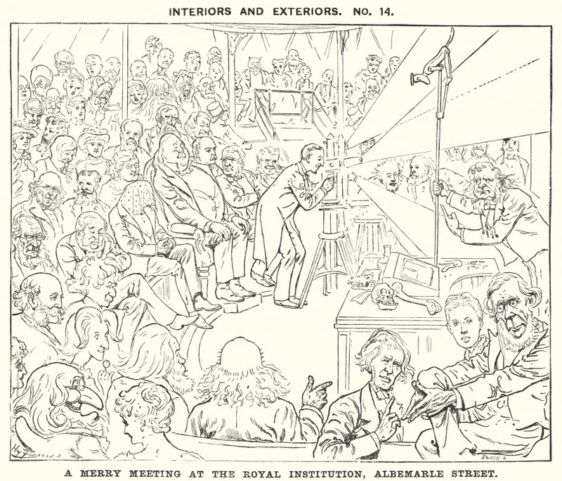 Yumruk karikatürü: Kraliyet Enstitüsünde Neşeli Bir Toplantı, Albemarle Caddesi, Londra (gravür) by Harry Furniss