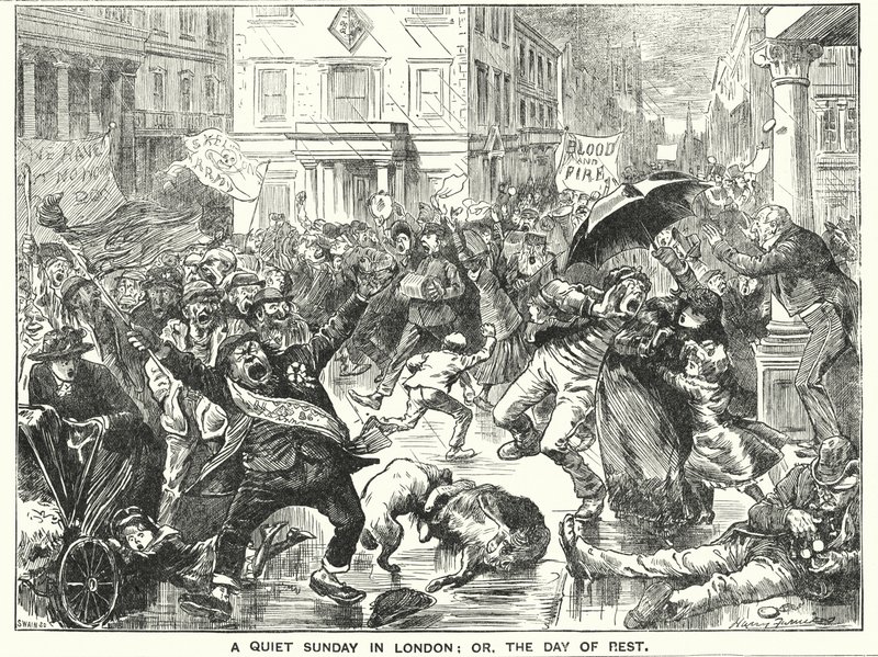 Punch karikatür: Londra'da Sessiz Bir Pazar; veya, Dinlenme Günü (gravür) by Harry Furniss