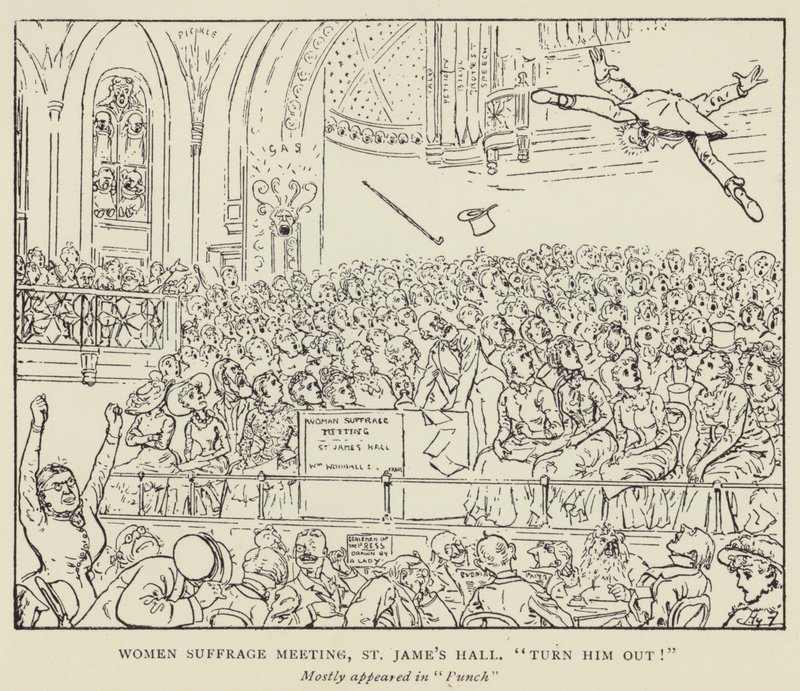 Kadınlara Oy Hakkı Toplantısı, St James Salonu, Kapatın onu! by Harry Furniss