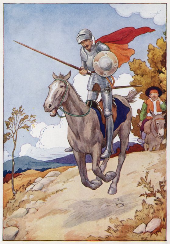 Don Kişot için illüstrasyon (renkli taş baskı) by Harry George Theaker