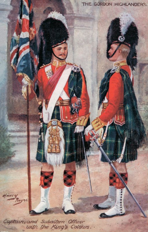 Gordon Highlanders, Kaptan ve Astsubay, Kralın Renkleriyle (renkli lito) by Harry Payne