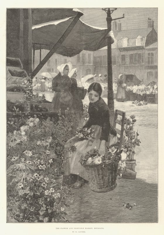 The Flower and Vegetable Market, Boulogne  by Hector Caffieri