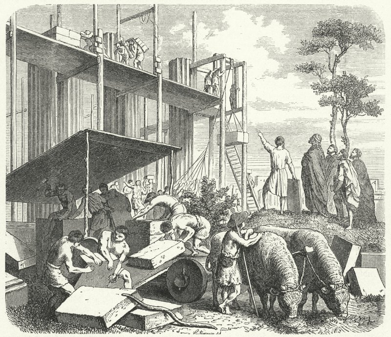 Aventine Tepesi'nde bir tapınak inşası, Roma (gravür) by Heinrich Leutemann