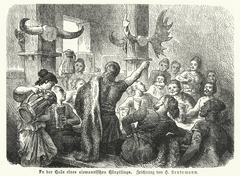 Bir Germen reisinin salonunda ziyafet (gravür) by Heinrich Leutemann