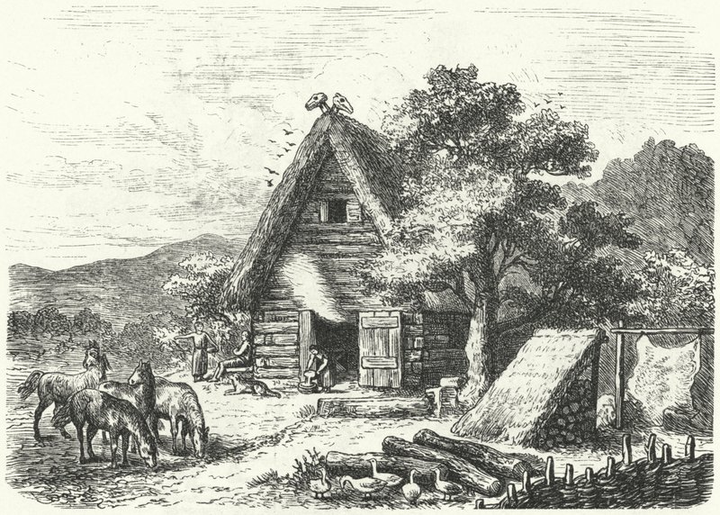 Eski Alman çiftlik evi (gravür) by Heinrich Leutemann