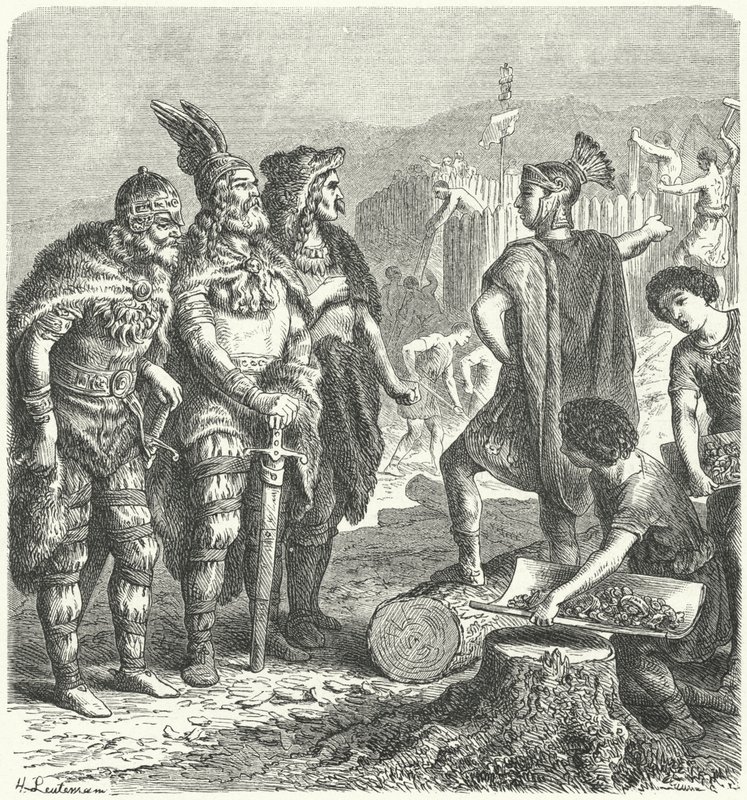 Gotlarla pazarlık yapan Romalı general Stilicho, c400 (gravür) by Heinrich Leutemann