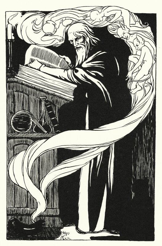 Archimago, Kötü Ruhlarını çağırıyor (gravür) by Helen S. Kuck