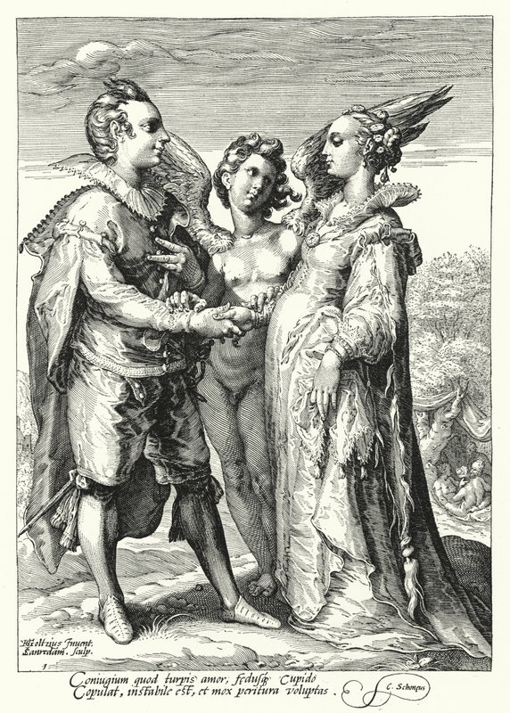 Aşk Tanrısı Tarafından Görevlendirilen Aşk İçin Evlilik (gravür) by Hendrik (after) Goltzius