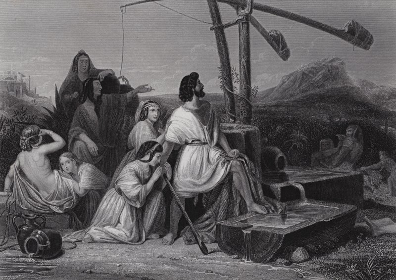 Midyan ülkesinde Musa (gravür) by Henri Frederic (after) Schopin