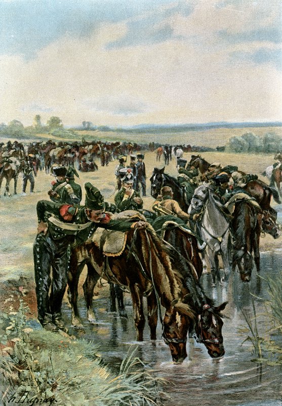 Albay Castex, Hücumdan Önce Atları Besliyor by Henri Louis Dupray