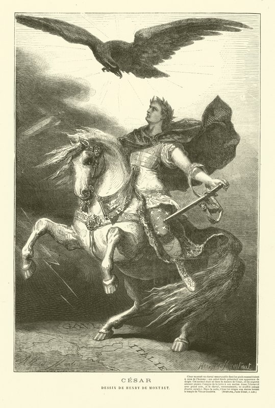 Julius Caesar, üstünde imparatorluk kartalıyla at sırtında (gravür) by Henri de (after) Montaut