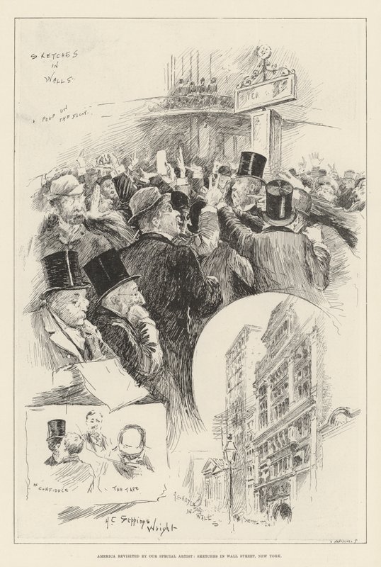 Amerika Özel Sanatçımız tarafından tekrar ziyaret edildi, Sketches in Wall Street, New York by Henry Charles Seppings Wright