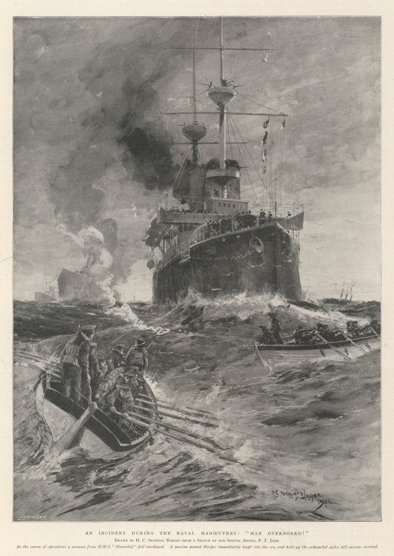 Deniz Manevraları Sırasında Bir Olay, Denize Adam Düştü! by Henry Charles Seppings Wright