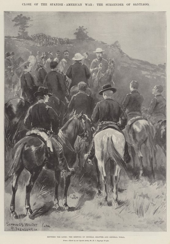 İspanyol-Amerikan Savaşı'nın Kapanışı, Satır Arasında Santiago'nun Teslimi, General Shafter ve General Toral'ın Toplantısı by Henry Charles Seppings Wright