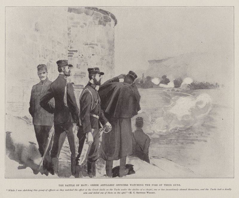 Mati Muharebesi, Yunan Topçu Subayları Silahlarının Ateşini İzliyor by Henry Charles Seppings Wright