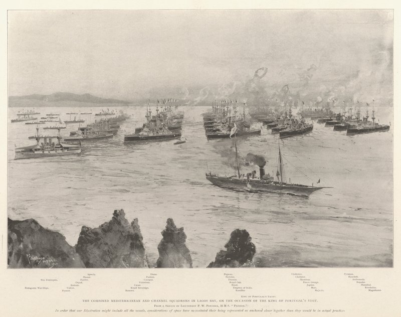 Portekiz Kralı'nın Ziyareti vesilesiyle Lagos Körfezi'ndeki Birleşik Akdeniz ve Kanal Filoları by Henry Charles Seppings Wright