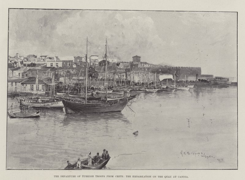 Türk Askerlerinin Girit'ten Ayrılışı, Kandiye Rıhtımı'na Biniş by Henry Charles Seppings Wright