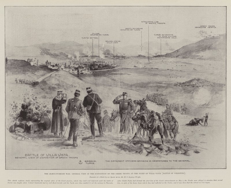Yunan-Türk Savaşı, Villa Vista Muharebesinde (Velestino Muharebesi) Yunan Birliklerinin Mevzuatına Genel Bakış by Henry Charles Seppings Wright