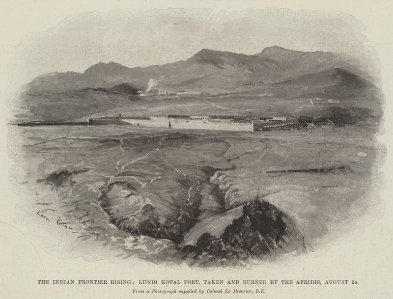 Hint Sınır Rising, Lundi Kotal Fort, Afridis tarafından alındı ve yakıldı, 24 Ağustos by Henry Charles Seppings Wright
