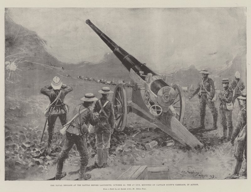 Deniz Tugayı, Ladysmith'ten Önce Savaşta, 30 Ekim, Kaptan Scott'ın Arabasına monte edilmiş 4.7 Silah, Eylemde by Henry Charles Seppings Wright