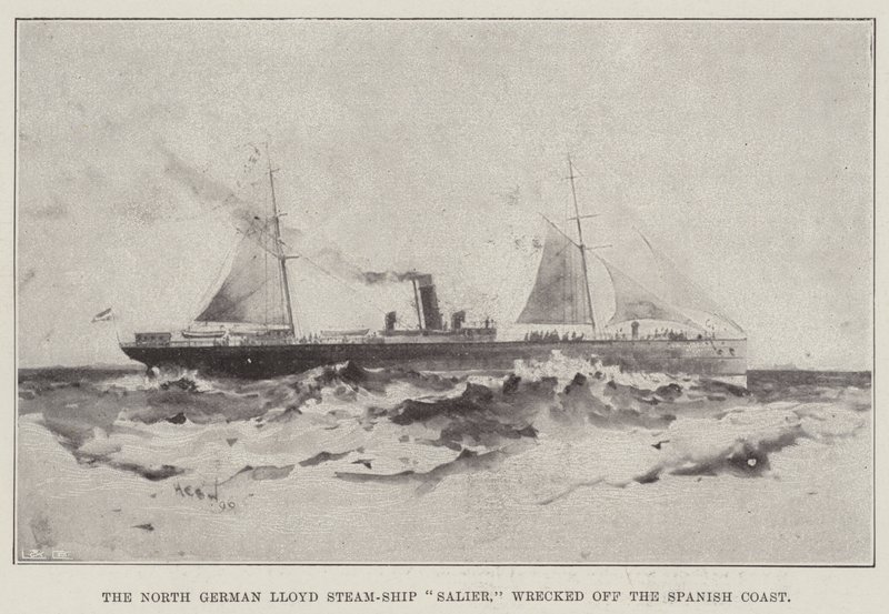 Kuzey Alman Lloyd Buharlı Gemi Salier, İspanyol Sahili açıklarında harap oldu by Henry Charles Seppings Wright