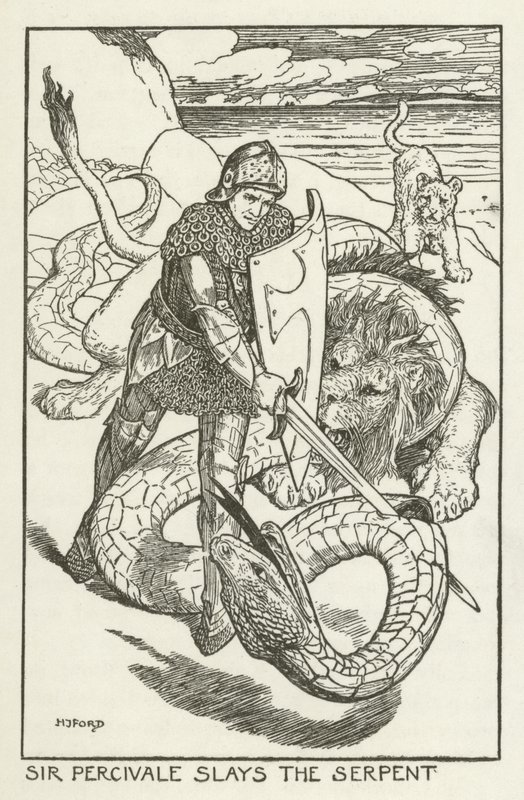 ಸರ್ ಪರ್ಸಿವೇಲ್ ಸರ್ಪ ತುರ್ಕನ್ನು ಕೊಲ್ಲುತ್ತಾನೆ by Henry Justice Ford