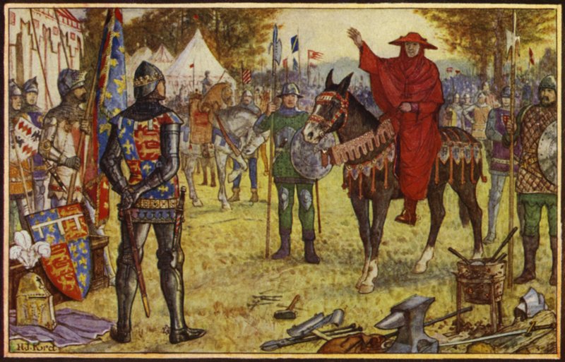 Perigord Kardinali, Kara Prens ile pazarlık yapmak için İngiliz kampına gelir. by Henry Justice Ford