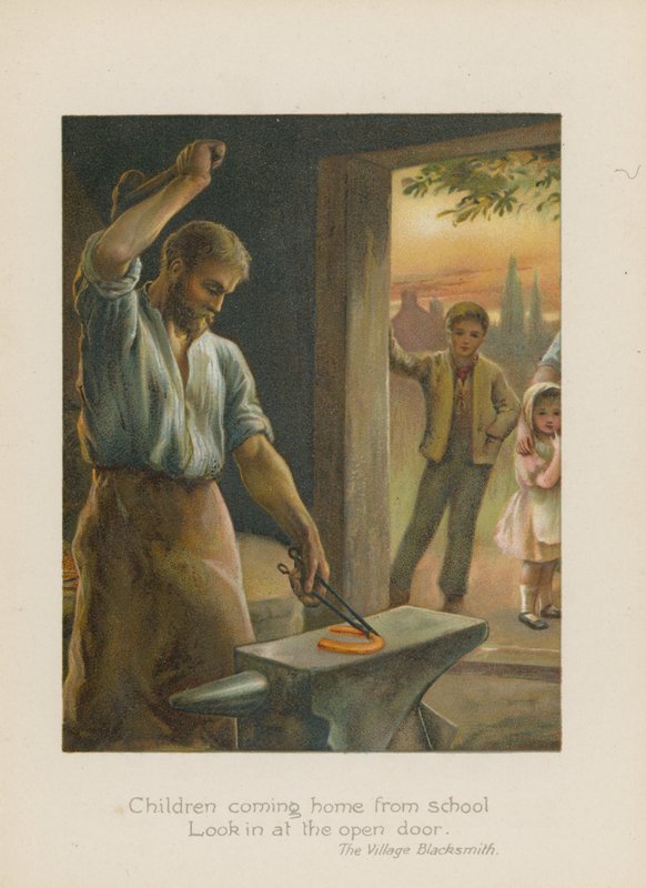 Okuldan eve gelen çocuklar açık kapıya bakarlar (chromolitho) by Henry Marriott Paget