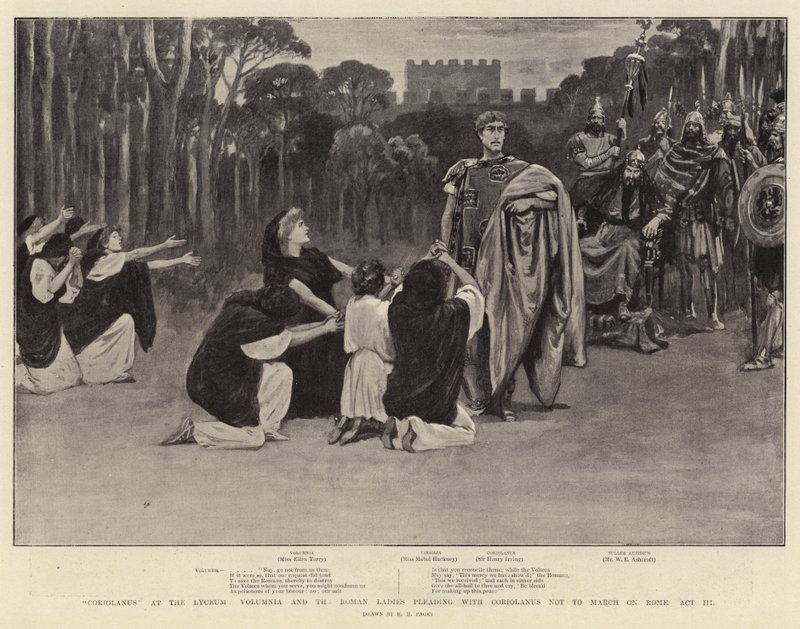 Coriolanus, Lyceum'da, Volumnia ve Coriolanus'a Roma'ya yürümemesi için yalvaran Romalı Hanımlar, III. by Henry Marriott Paget