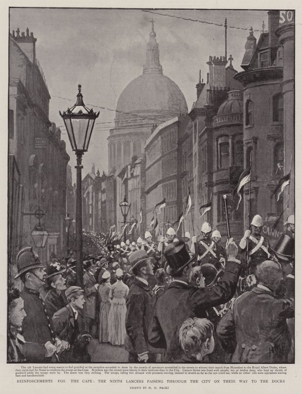 Pelerin için Takviyeler, Rıhtımlara Giden Yolda Şehirden Geçen Dokuzuncu Mızraklılar by Henry Marriott Paget