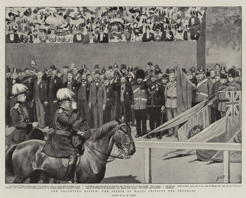 Gönüllü İnceleme, Galler Prensi Gazileri teftiş ediyor by Henry Marriott Paget