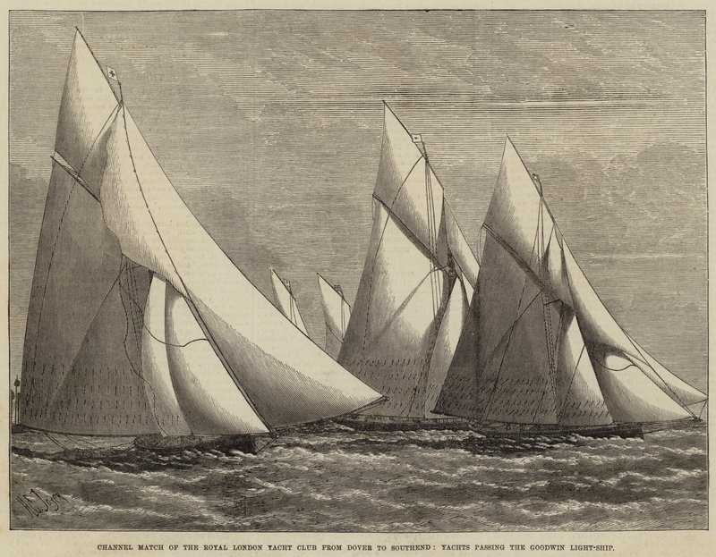 Royal London Yat Kulübü'nün Dover'dan Southend'e Kanal Maçı, Goodwin Hafif Gemisini Geçen Yatlar by Henry Spernon Tozer