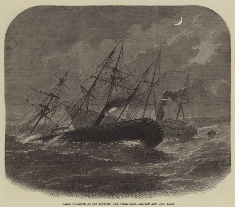 Buharlı Gemiler Jesmond ve Lord Elgin Arasında Denizde Ölümcül Çarpışma by Henry Spernon Tozer