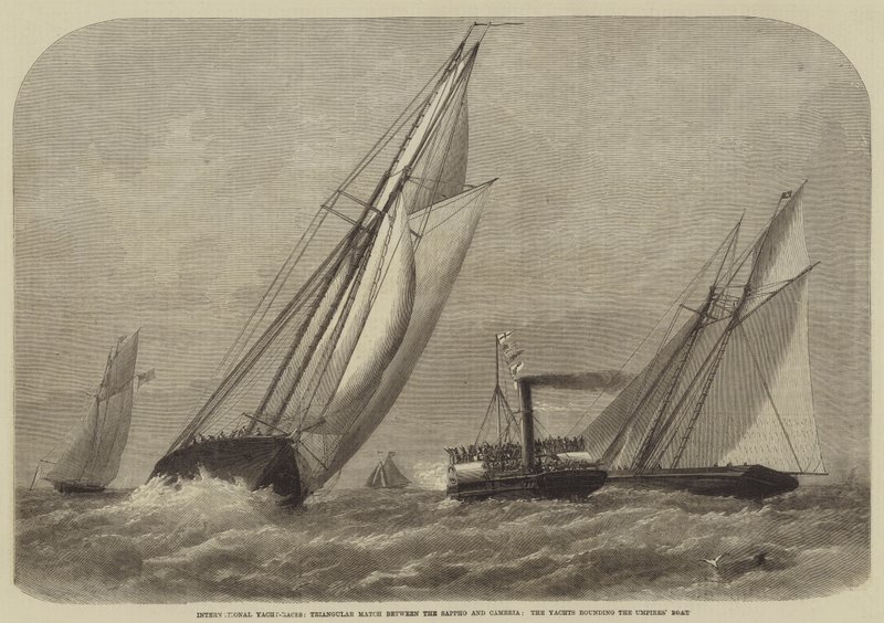 Uluslararası Yat Yarışları, Sappho ve Cambria arasındaki Üçgen Maç, Hakem Teknesini Yuvarlayan Yatlar by Henry Spernon Tozer