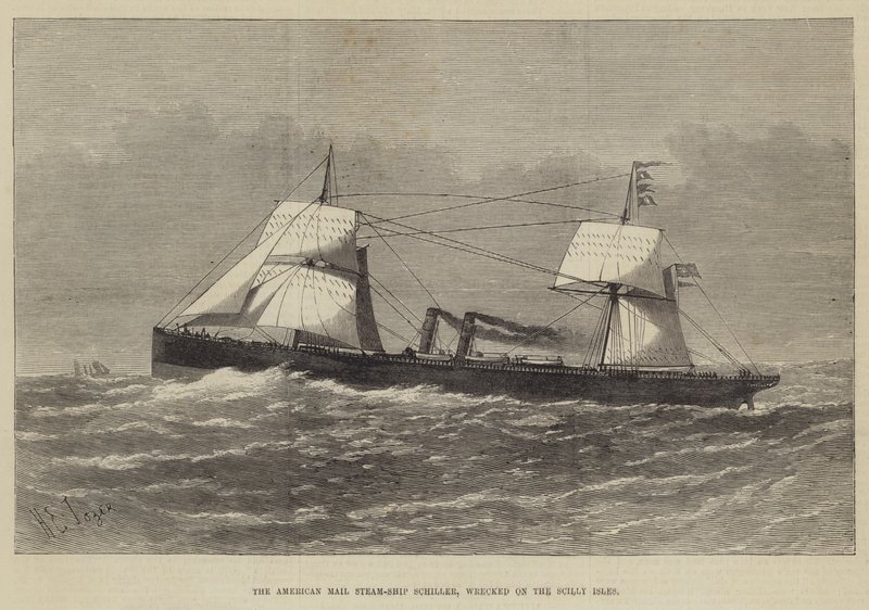 Amerikan Posta Buharlı Gemisi Schiller, Scilly Adaları'nda harap oldu by Henry Spernon Tozer