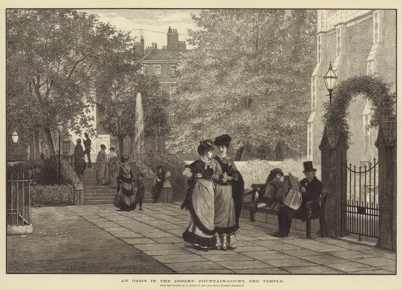 Çölde Bir Vaha, Fountain-Court, Temple by Henry Wallis