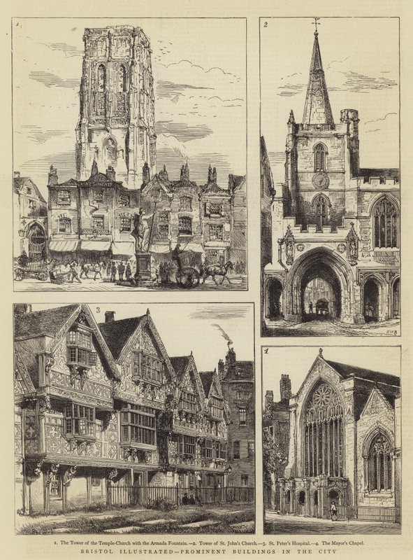 Bristol Resimli, Şehirdeki Öne Çıkan Binalar by Henry William Brewer